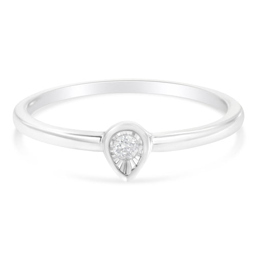 .925 Sterling Silver 1/20 Carat Diamond Teardrop Pear-Shaped Miracle Set Petite Fashion Promise Ring (J-K Color, I1-I2 Clarity) - Size 6