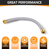 10 Pcs 1/2" Push fit x 3/4" FIP, 12" Flexible Water Heater Connector Hose