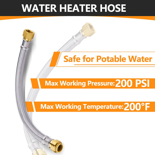 10 Pcs 1/2" Push fit x 3/4" FIP, 12" Flexible Water Heater Connector Hose