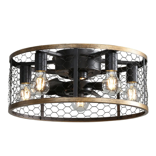 20 Inch Metallic Ceiling Fan with Light Flush Mount and Remote