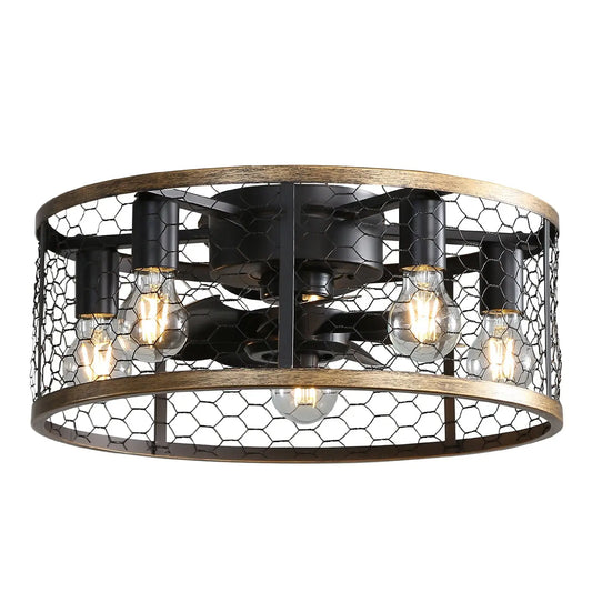 20 Inch Metallic Ceiling Fan with Light Flush Mount and Remote