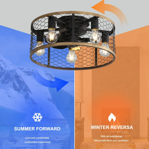 20 Inch Metallic Ceiling Fan with Light Flush Mount and Remote