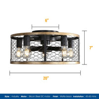 20 Inch Metallic Ceiling Fan with Light Flush Mount and Remote