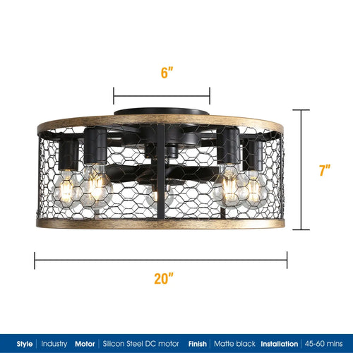 20 Inch Metallic Ceiling Fan with Light Flush Mount and Remote