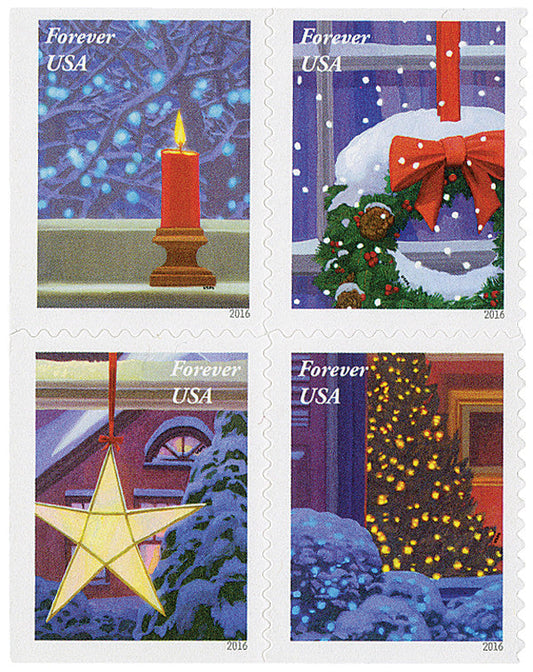 2016 Holiday Windows Christmas Forever Stamps — 20 or 100