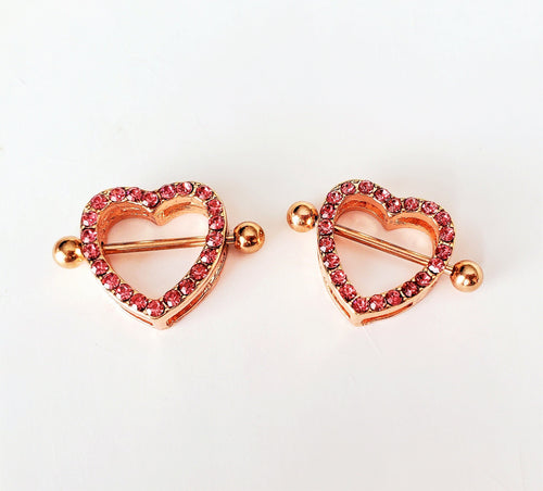 Crystal Hearts Pierced Nipple Rings 14G Sexy Nipple Barbell Jewelry