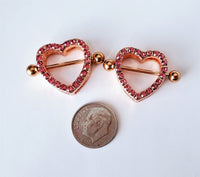Crystal Hearts Pierced Nipple Rings 14G Sexy Nipple Barbell Jewelry