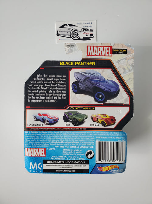 2017 Hot Wheels Character Cars Black Panther Comic Book Styling