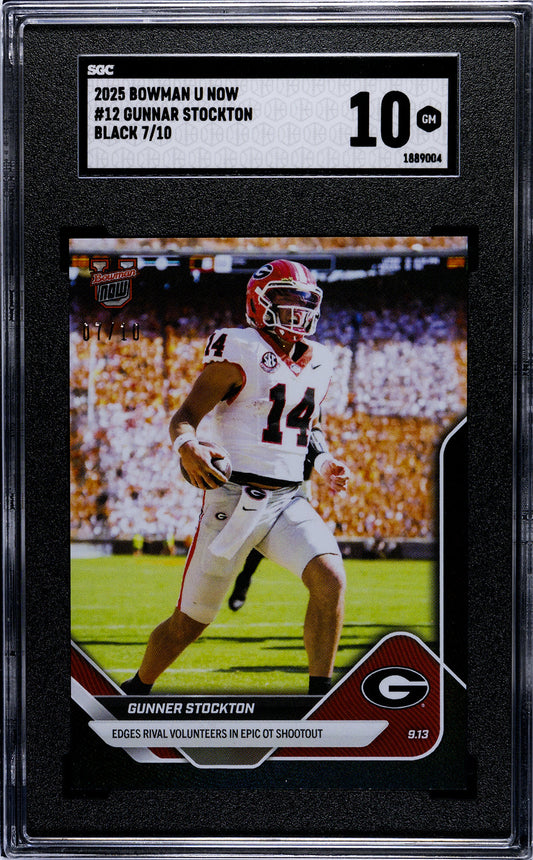 Graded 2025 Topps Bowman U Now Gunner Stockton #12 Black Foil /10 Rookie RC Football Card SGC 10 Gem Mint