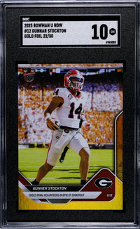 Graded 2025 Topps Bowman U Now Gunner Stockton #12 Gold Foil /50 Rookie RC Football Card SGC 10 Gem Mint