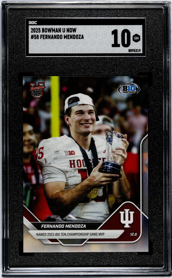 Graded 2025 Topps Bowman U Now Fernando Mendoza #58 Rookie RC Football Card SGC 10 Gem Mint