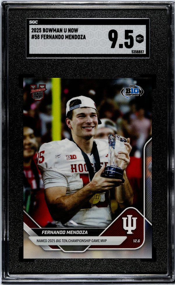 Graded 2025 Topps Bowman U Now Fernando Mendoza #58 Rookie RC Football Card SGC 9.5 Mint+