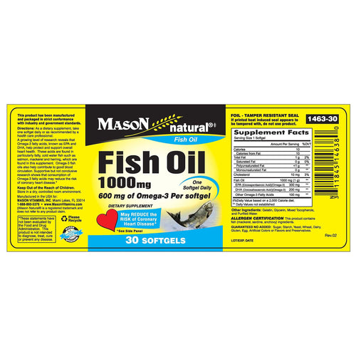 Mason Natural Fish Oil - Super Omega-3 (1000 Mg) Softgels