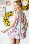 Heimish Full Size Butterfly Short Sleeve Round Neck Floral Print Tiered Top Plus Size