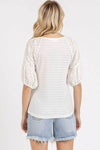 Mittoshop Mixed Media Textured Knit Popcorn Puff Sleeve Blouse