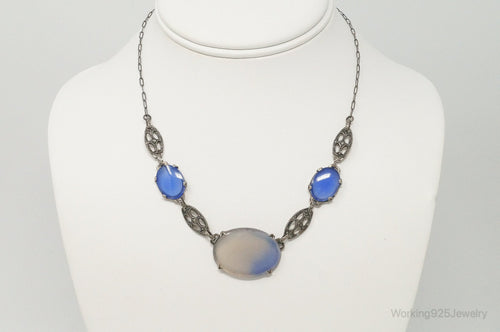 Antique Glass Sterling Silver Filigree Necklace