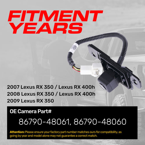 Lexus RX 350 (2007-2009), RX 400h (2007-2008) OEM Replacement Backup Camera OE Part # 86790-48060, 86790-48061