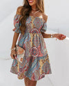 Boho Breeze Off-Shoulder Pleated Dress – Stylish Cowgirl Casual Wear