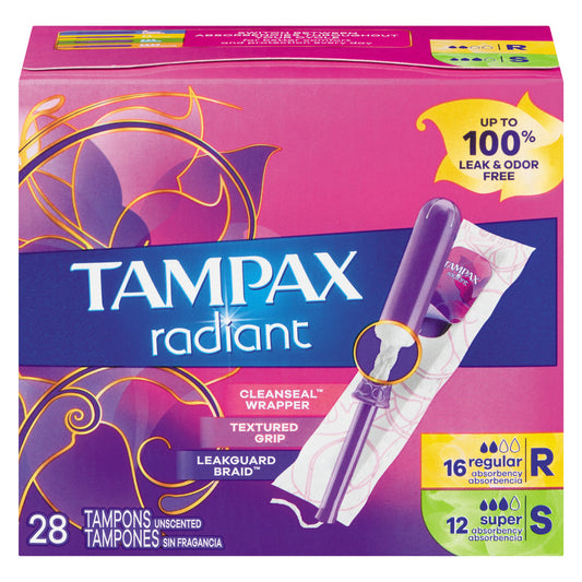 Tampax Radiant Tampons Duo Pack - Light/Regular Absorbency, LeakGuard Braid, Unscented
