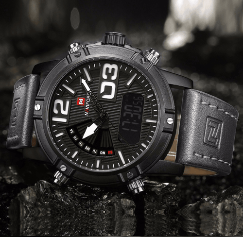 Men's Multifunction Digital Analog Waterproof Watch With Alarm And Automatic Time Zones Unique Design Excellent Gift