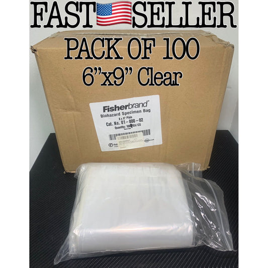 100 PACK Biohazard Specimen Transport Bags 6x9” Clear Ziplock W/ Document Pouch