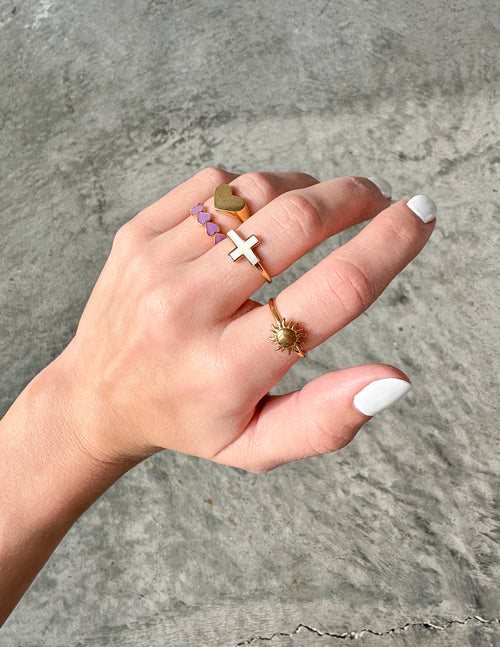 White Enamel Cross Ring