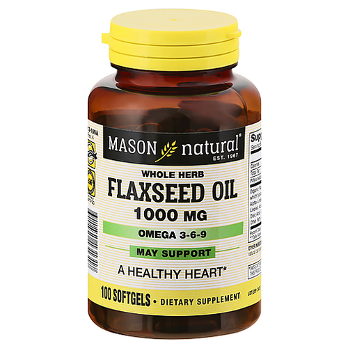 Mason Natural® Flaxseed Oil 1000 mg – Plant-Based Omega Support (Softgels)