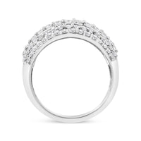.925 Sterling Silver 2.00 Cttw Round and Baguette-Cut Diamond Cluster Ring (H-I Color, I1-I2 Clarity) - Size 7