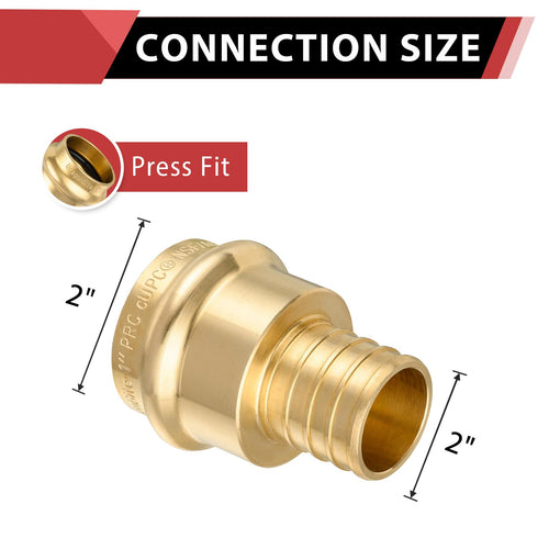2" Copper Press x 2" PEX Crimp Brass Adapter (Lead Free)