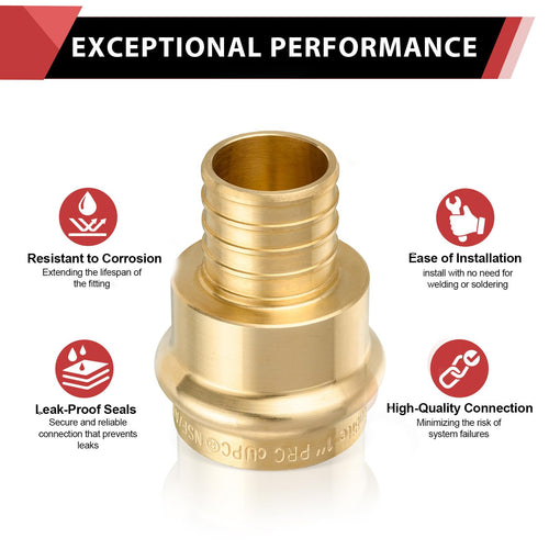 2" Copper Press x 2" PEX Crimp Brass Adapter (Lead Free)