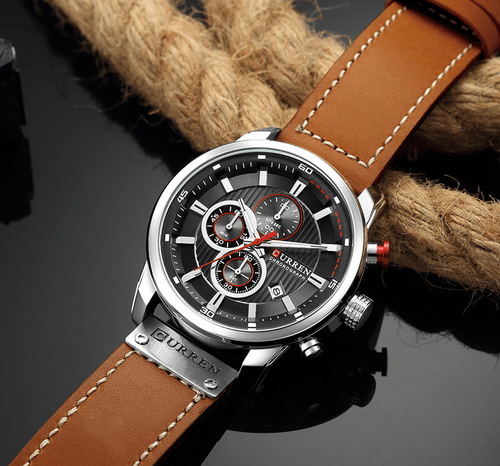 Men's Waterproof Elegant Sport Watch With Chronometers Day View, Leather  Belts And Hardlex Scratch Resistant Glass Perfect Gift For Him