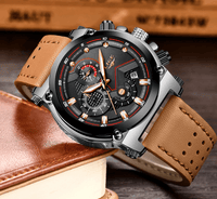 Men's Waterproof Modern Watch With Leather Belts, Stainless Steel Case Excellent Look Perfect Gift