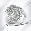 10K White Gold 1/2 Cttw Round and Baguette-Cut "S" Shaped Bypass Cocktail Ring (I-J Color, I1-I2 Clarity) - Size 7