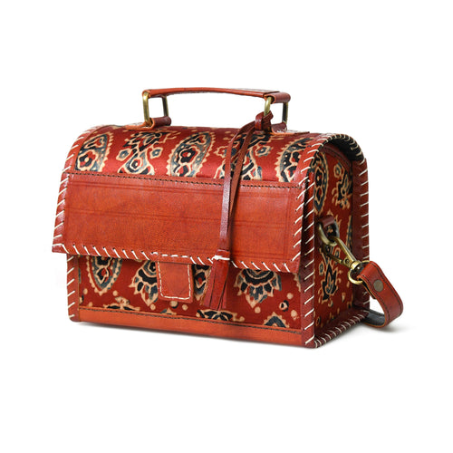 Maroon Mystique Ajrakh Satchel Purse