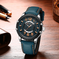 Men's Waterproof  Sport Watch With Leather  Belts  And Large Numbers Details Unique Design Perfect Gift