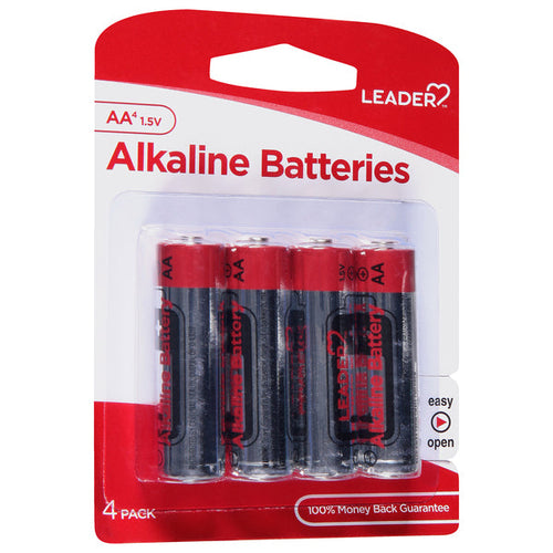 Leader AA Alkaline Batteries, 1.5V Long-Lasting Power, 4 Count Pack