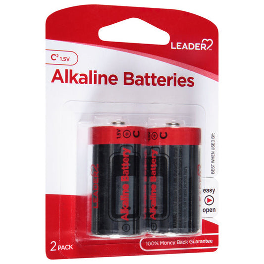 Leader Alkaline C Batteries - 2 Pack - Reliable All-Purpose Power - Compare to National Brands