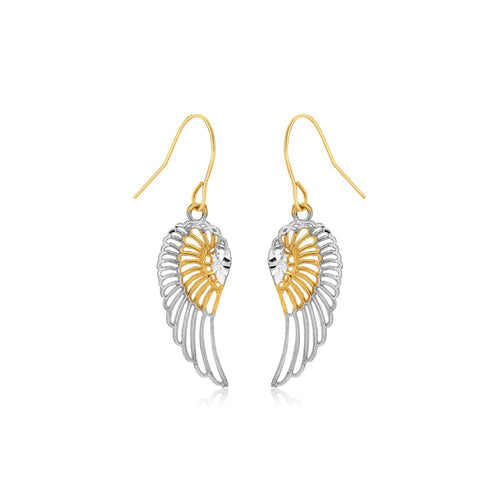 Two-Tone Wing Drop Earrings in 10K Gold