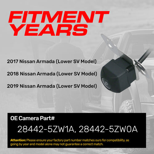 Nissan Armada Lower SV Model (2017-2019) OEM Replacement Backup Camera OE Part # 28442-5ZW0A, 28442-5ZW1A