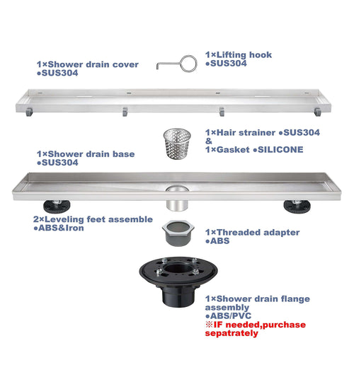 Linear Shower Drain 24" Comes with Matte Black Polished 2 in 1 Panels, Tile Insert Shower Drain, Equipped with Adjustableft,Hair Filters