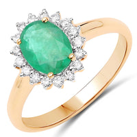 1.39 Carat Genuine Zambian Emerald and White Diamond 10K Yellow Gold Ring