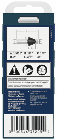 BOSCH 85298MC 1-5/16 In. x 45° Carbide-Tipped Chamfer Router Bit