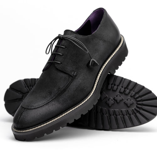 Zelli Italia 26-224-BLK CAMPO Sueded Goatskin Lace Up with Wax Finish, Black