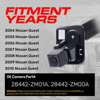 Nissan Quest (2004-2010) OEM Replacement Backup Camera OE Part # 28442-ZM00A, 28442-ZM01A