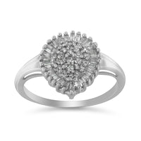 10K White Gold 1/2 Cttw Round & Baguette Cut Diamond Pear Shaped Domed PavÃ© Cluster with Halo Cocktail Ring (H-I Color, SI1-SI2 Clarity) - Size 5