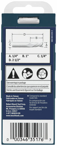BOSCH 85903MC 1/4 In. x 1 In. Solid Carbide Double-Flute Downcut Spiral Router Bit