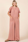 Mittoshop Button Detail Jumpsuit - Short Sleeve Wide Leg Jumpsuit
