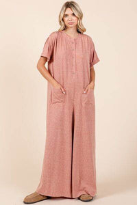 Mittoshop Button Detail Jumpsuit - Short Sleeve Wide Leg Jumpsuit