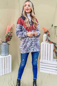 And The Why Printed Half Zip Up Long Sleeve Hoodie