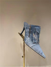 Women Pocket Denim Pointed Toe Heeled Ankle Boots
